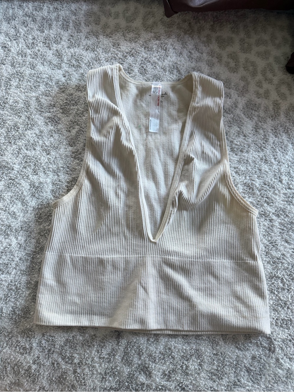 Urban Outfitters Cream Ribbed Deep V Tank Top